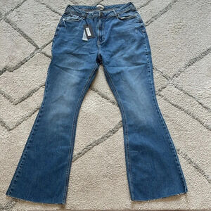 River Island flare jeans high rise sculpt raw hem plus size 14 new